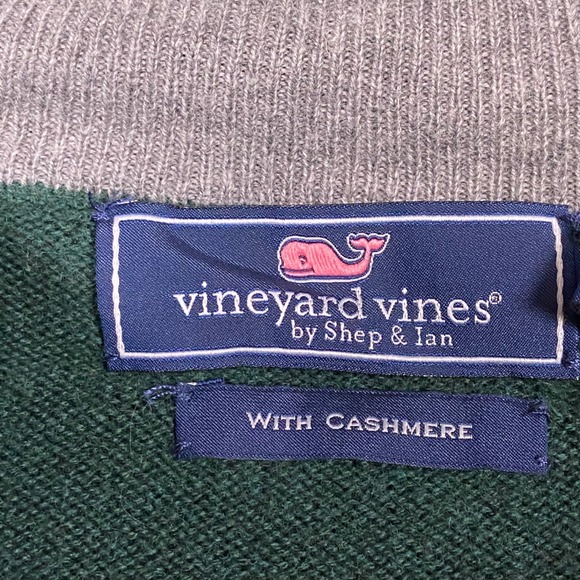 Vineyard Vines Men's Size 2XL Green 1/4 Zip Sweater Cashmere Blend Pullover - Picture 5 of 7
